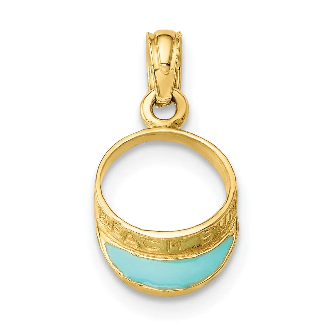 14K Yellow Gold Polished Aqua Blue Color Enameled Finish Beach Sun Visor Charm Pendant