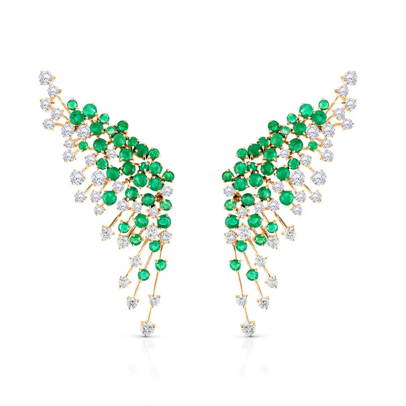 18k Luminus Yellow Gold Earring With 2.68 Cts Vs-Gh Diamonds  And Emerald