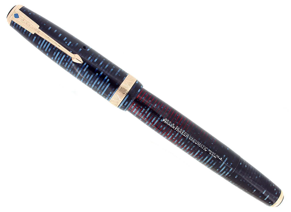 1941 PARKER VACUMATIC LONG MAJOR AZURE PEARL DOUBLE JEWEL FOUNTAIN PEN RESTORED