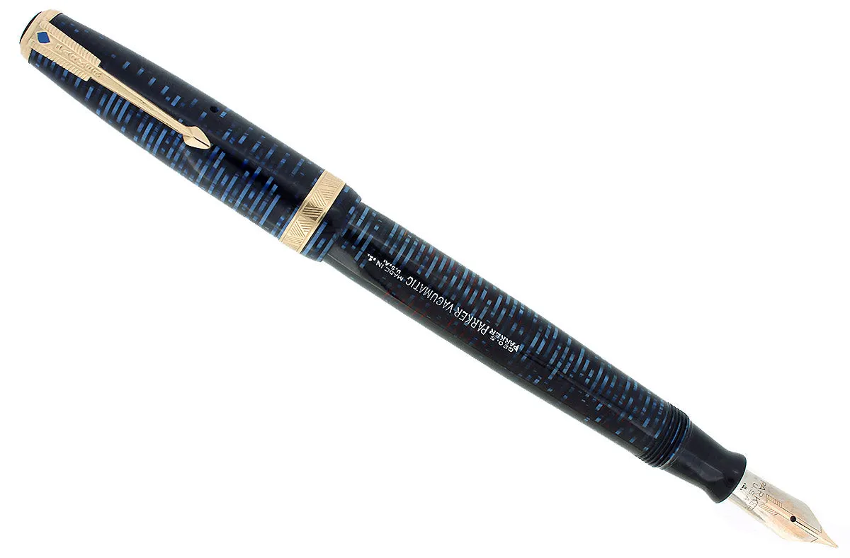 1941 PARKER VACUMATIC LONG MAJOR AZURE PEARL DOUBLE JEWEL FOUNTAIN PEN RESTORED