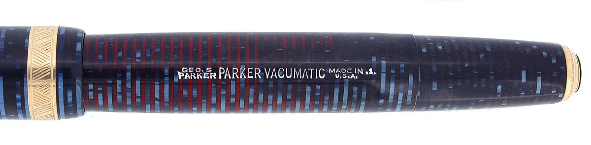 1941 PARKER VACUMATIC LONG MAJOR AZURE PEARL DOUBLE JEWEL FOUNTAIN PEN RESTORED