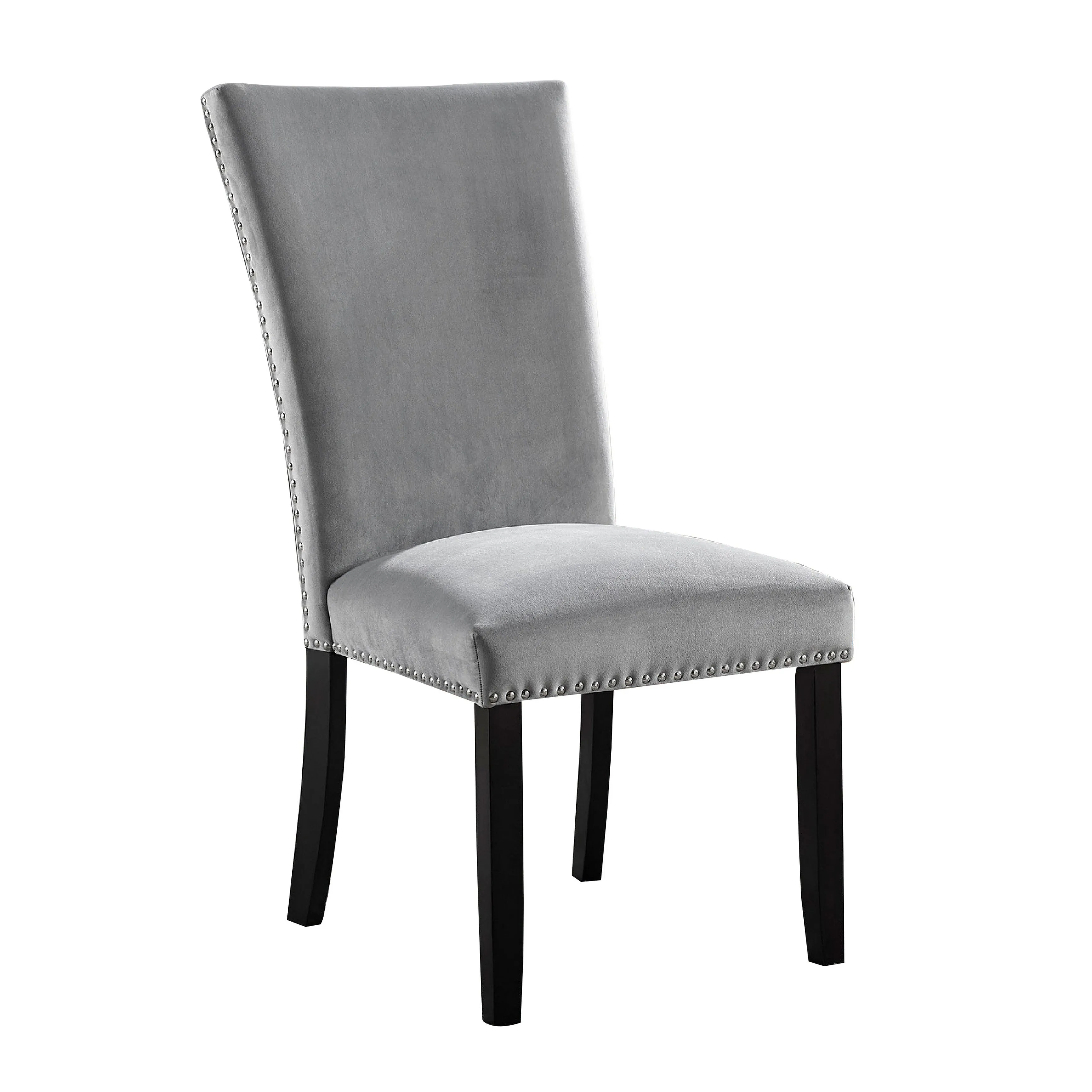 28 Inch Dining Side Chair Set of 2, Padded Gray Flannelette, Black Wood By Casagear Home