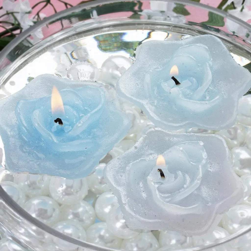 4 PCS Blue Rose Floating Candles Wedding Birthday Party Centerpiece Decor