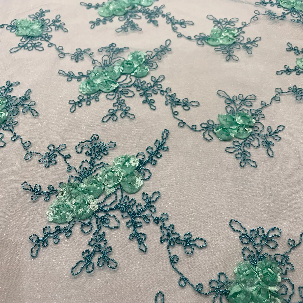 Baby Rose Embroidery Table Linen in Mint