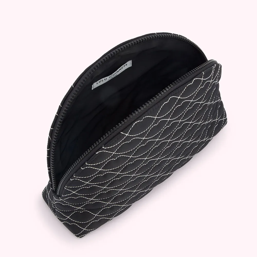 BLACK QUILTED LIPS CRESCENT WASH BAG