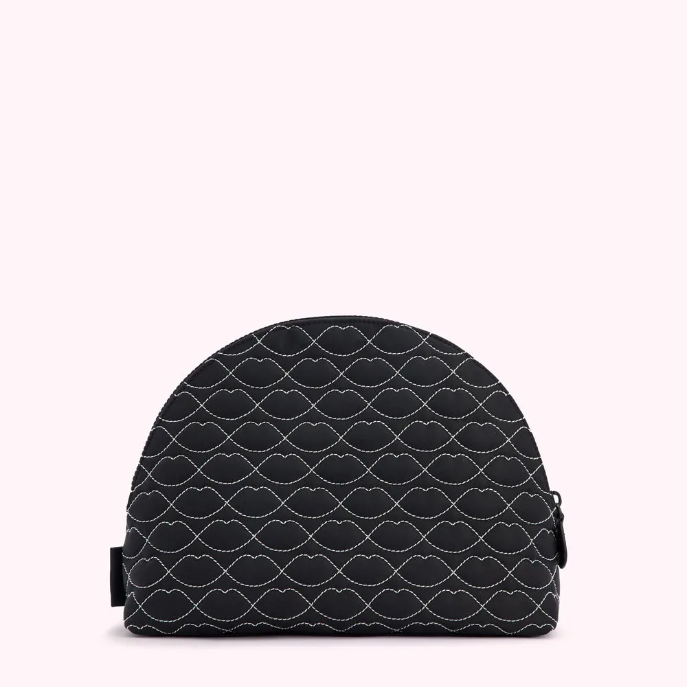 BLACK QUILTED LIPS CRESCENT WASH BAG