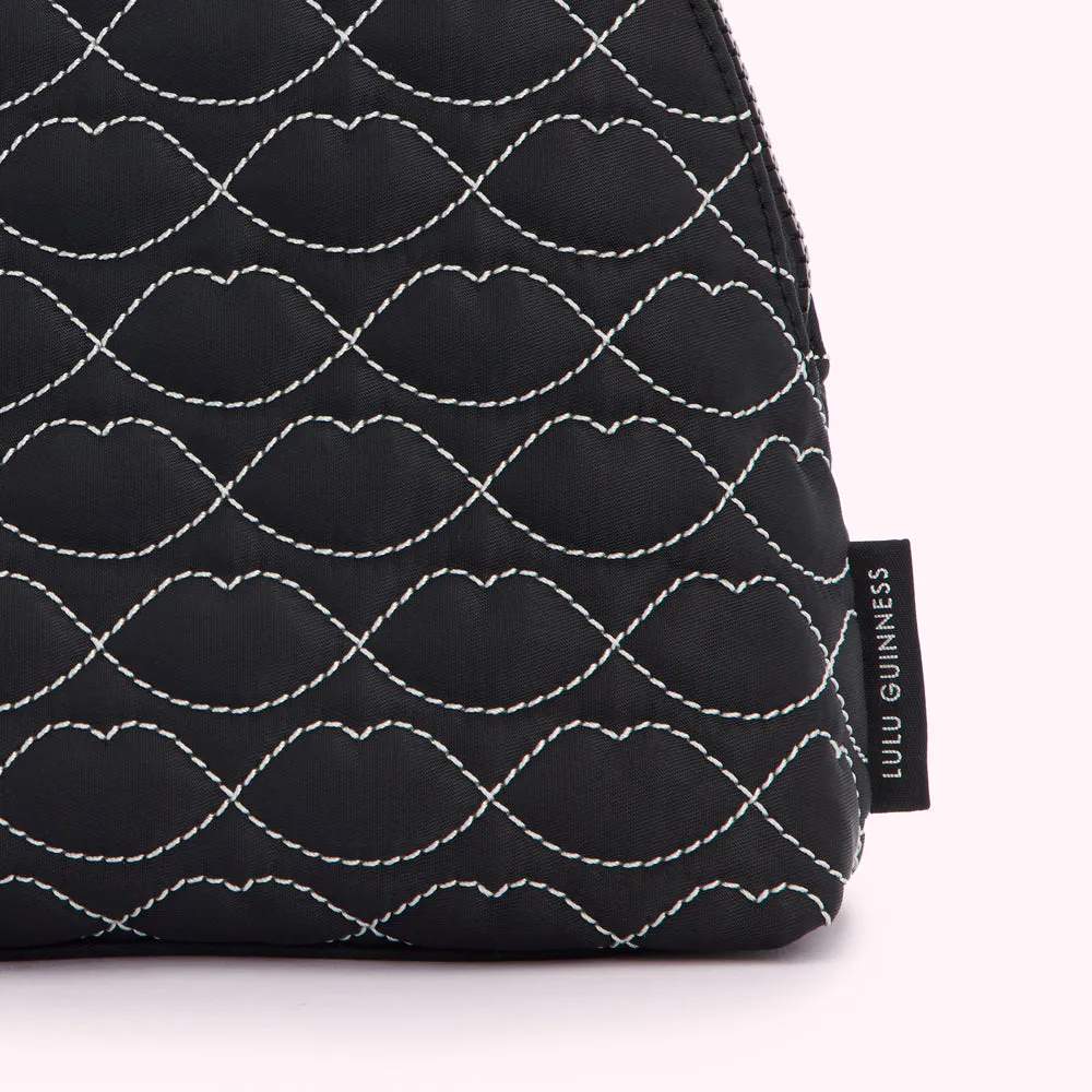 BLACK QUILTED LIPS CRESCENT WASH BAG