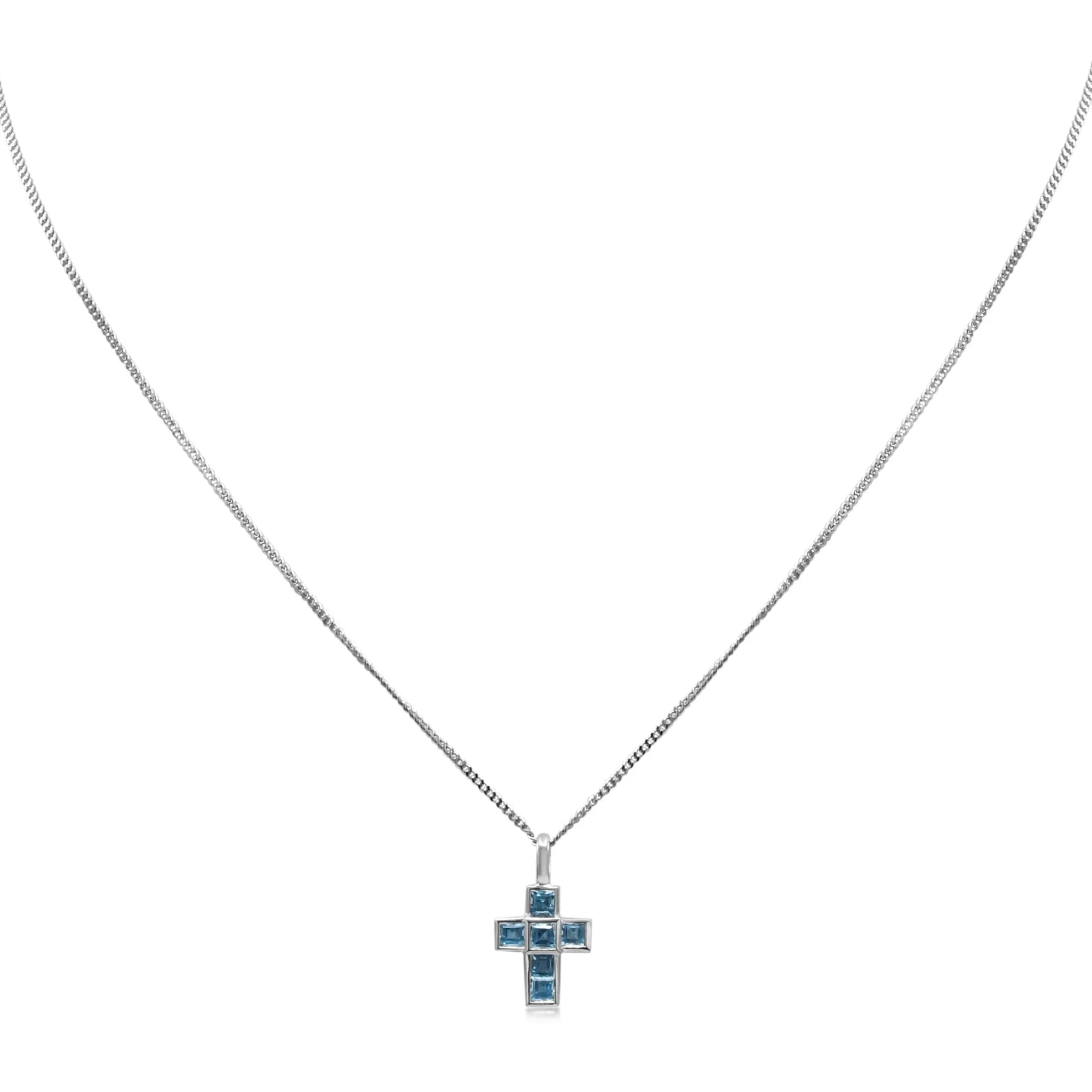 Blue Topaz Mini Cross Pendant By Theo Fennell - 18ct White Gold