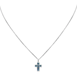 Blue Topaz Mini Cross Pendant By Theo Fennell - 18ct White Gold