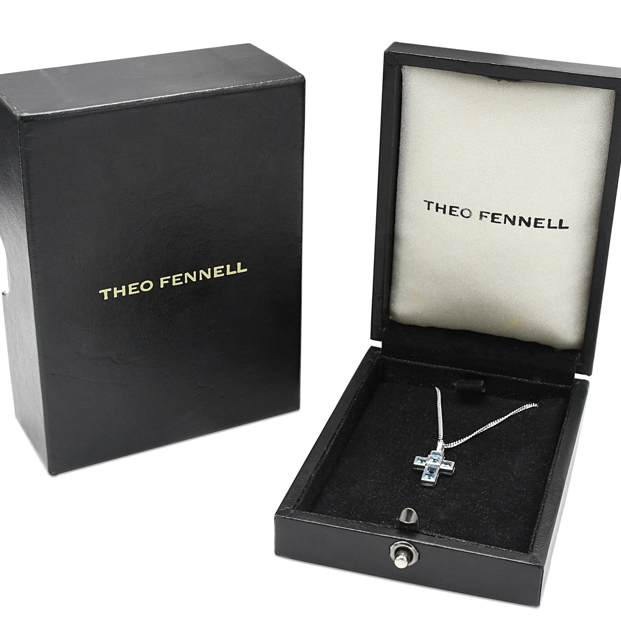 Blue Topaz Mini Cross Pendant By Theo Fennell - 18ct White Gold