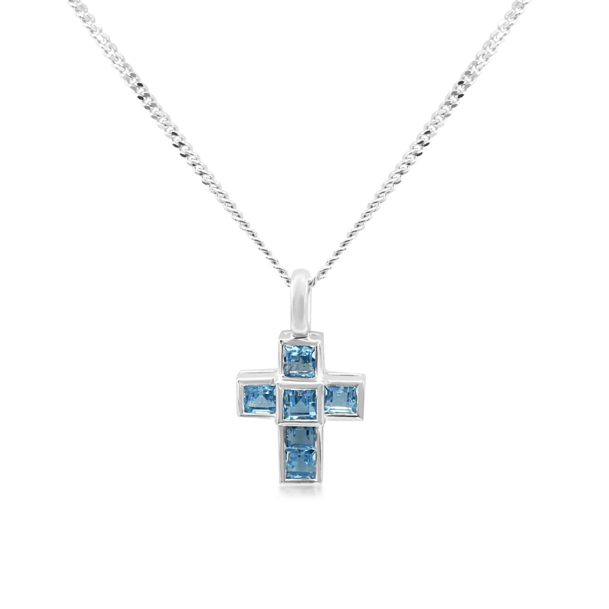 Blue Topaz Mini Cross Pendant By Theo Fennell - 18ct White Gold