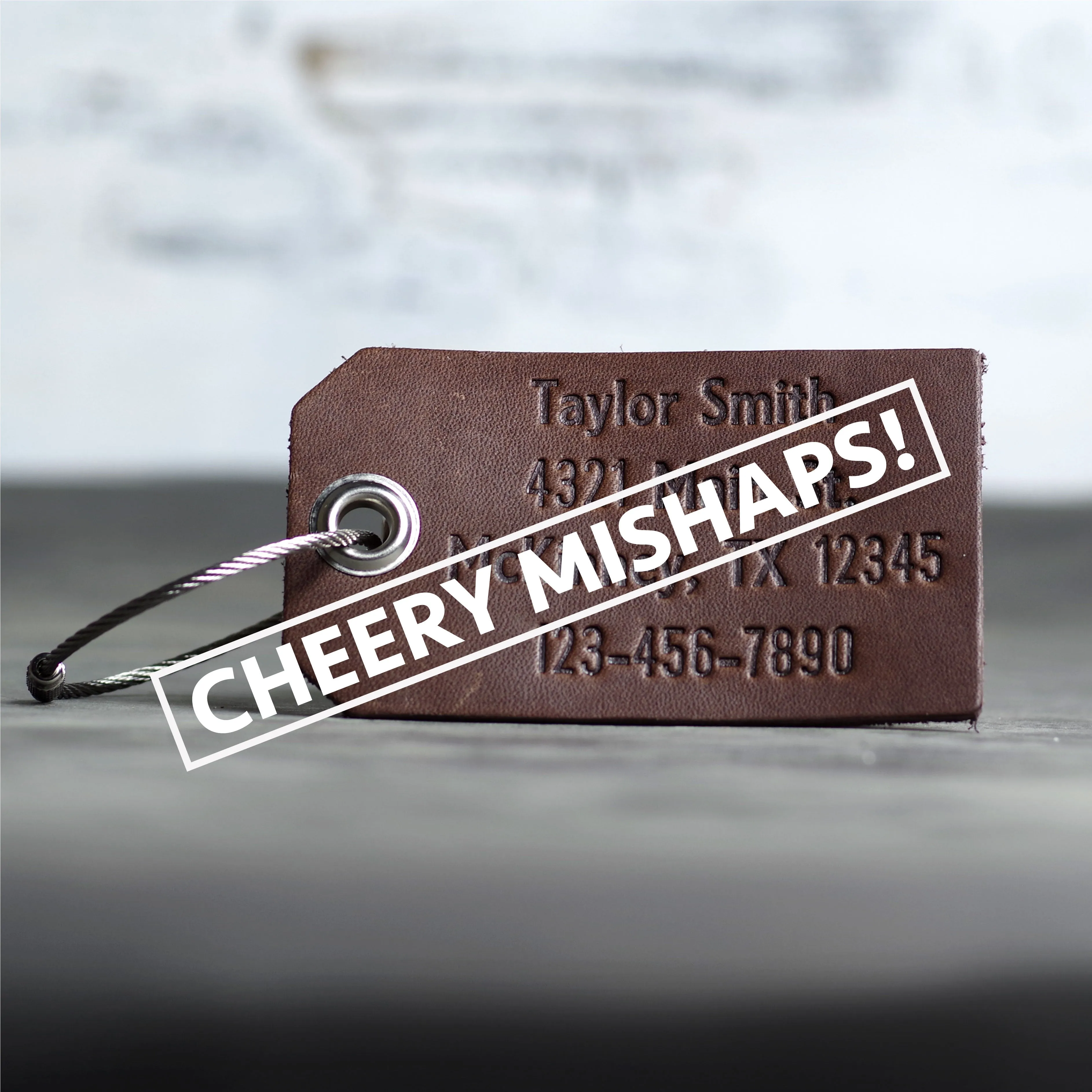 Cheery Mishaps - Personalized Leather Luggage Tags