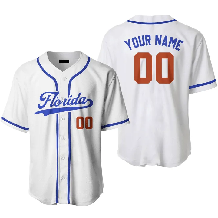 Custom Name Baseball Jerseys Florida White Blue, Idea Gift for Men & Women