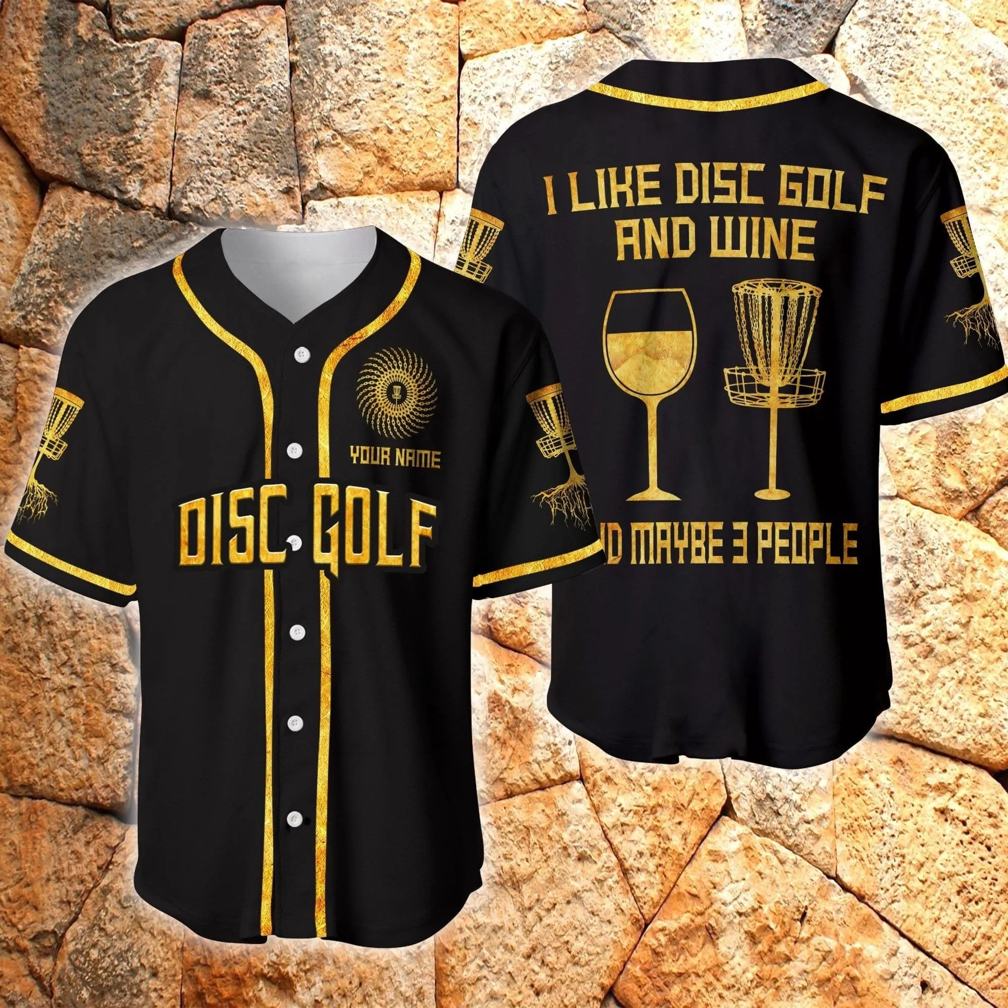 Disc Golf And Wine And Maybe 3 People Personalized Baseball Jersey