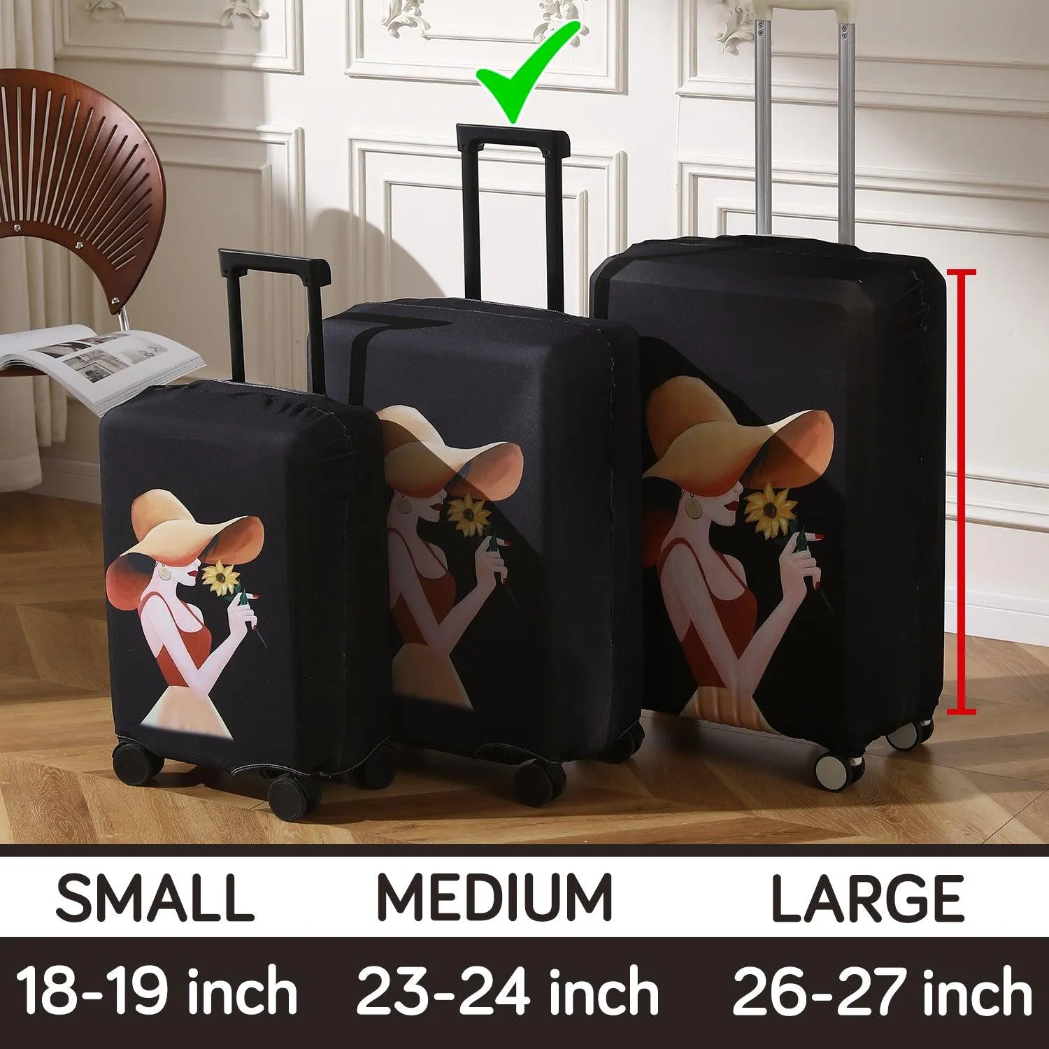 Durable 180 GSM Suitcase Covers S/M/L -Size for Trolley Suitcase, Black Elegant Lady