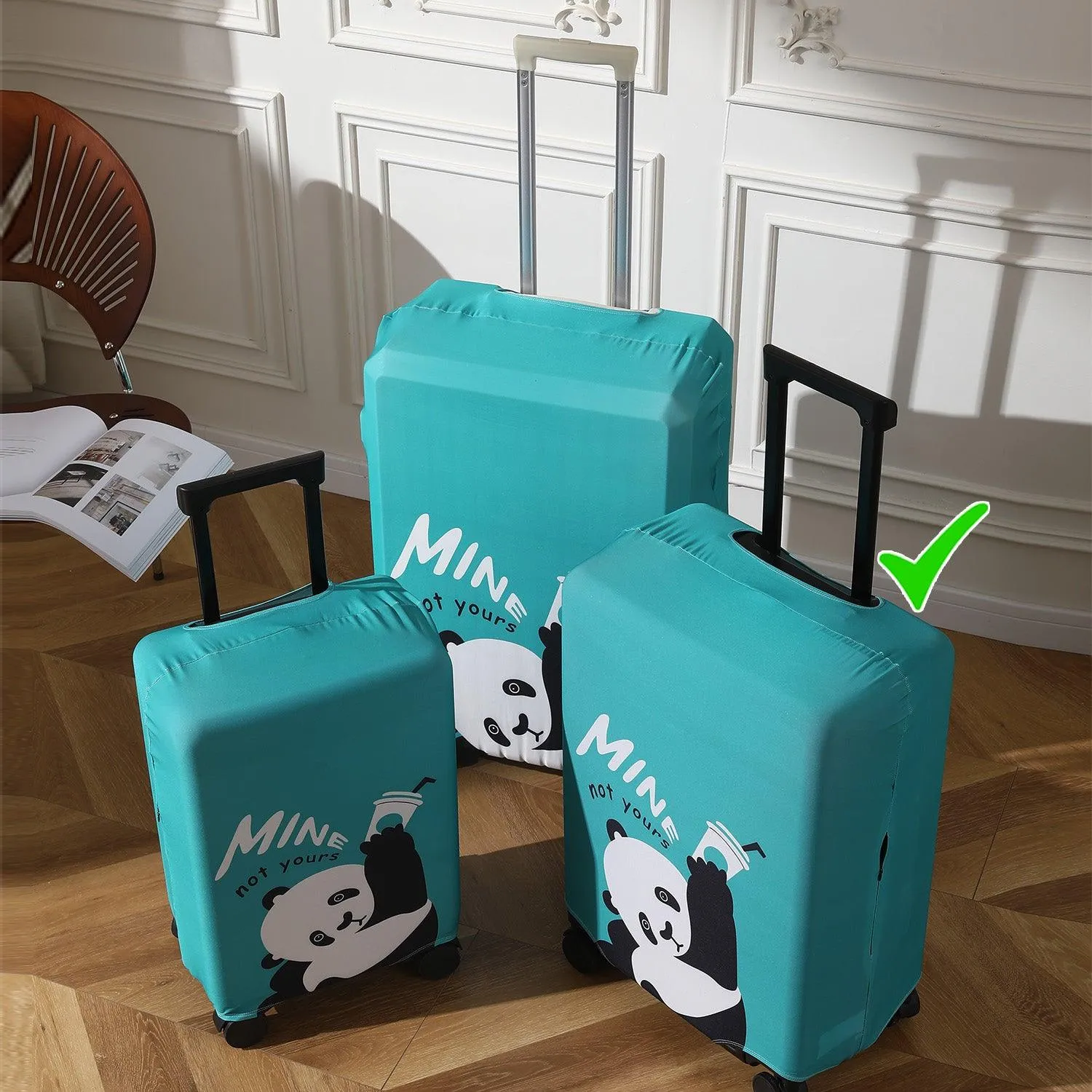 Durable 180 GSM Suitcase Covers S/M/L -Size for Trolley Suitcase, Blue Playful Panda