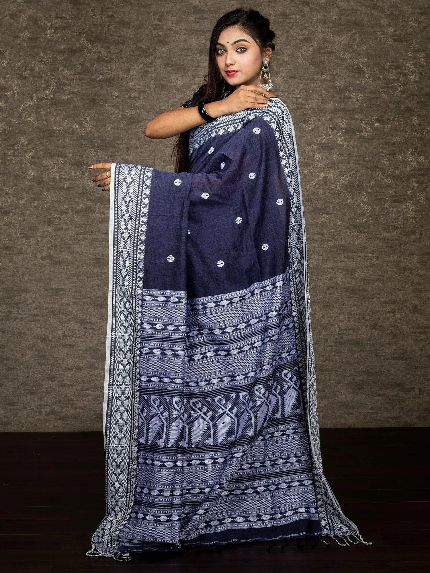 Elegant Blue Handwoven Cotton Saree