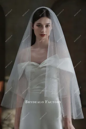 Elegant Double Tier Fingertip Length Glitter Wedding Veil