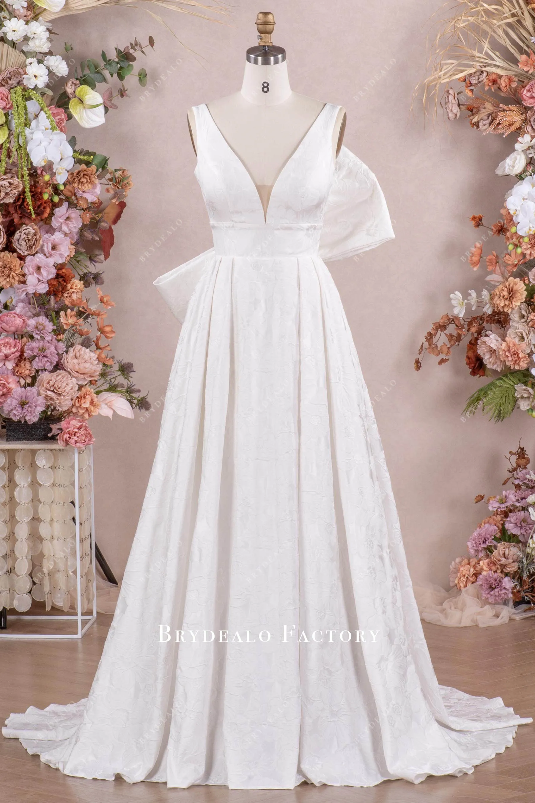 Elegant Floral Texture Pocket A-line Wedding Dress