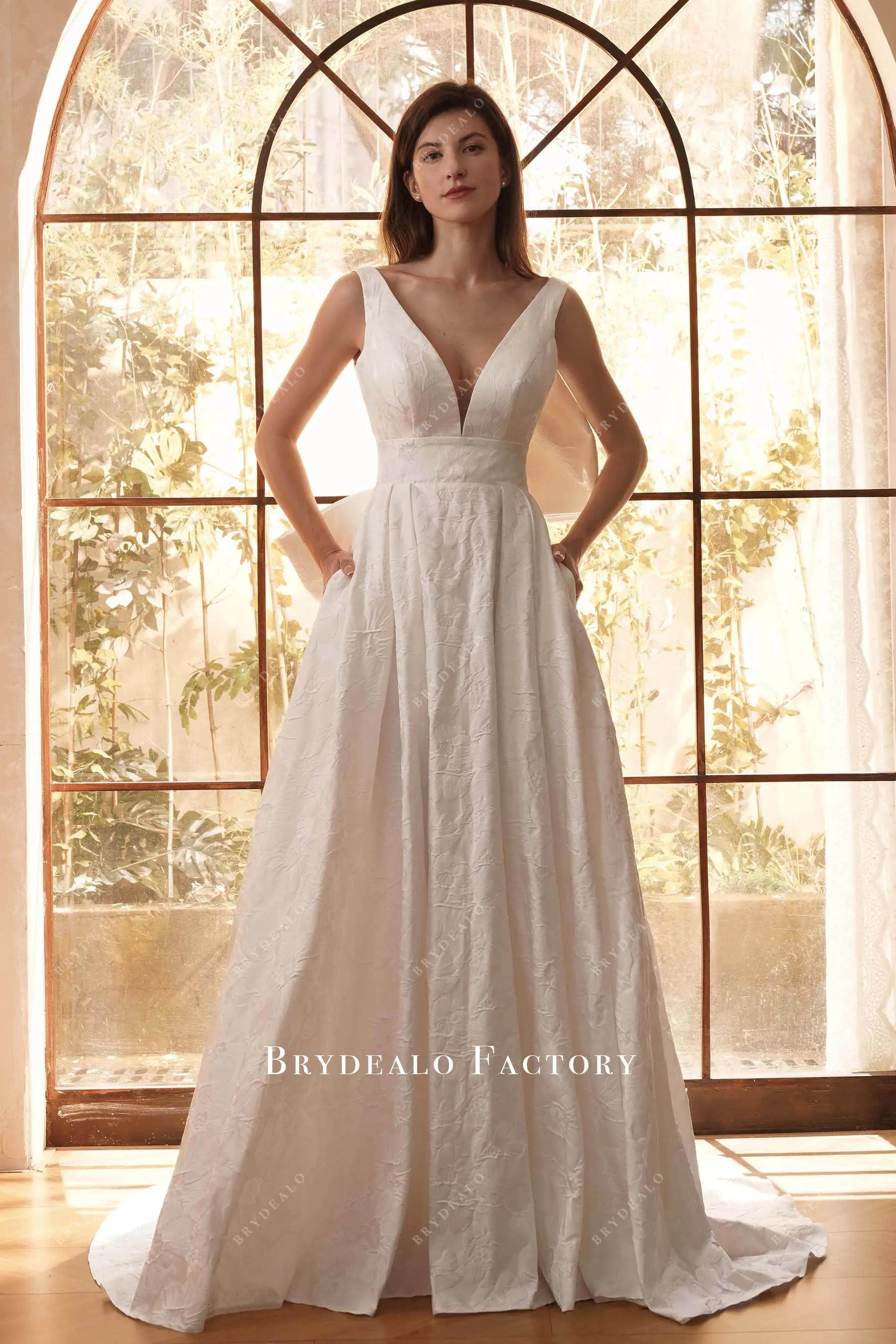 Elegant Floral Texture Pocket A-line Wedding Dress