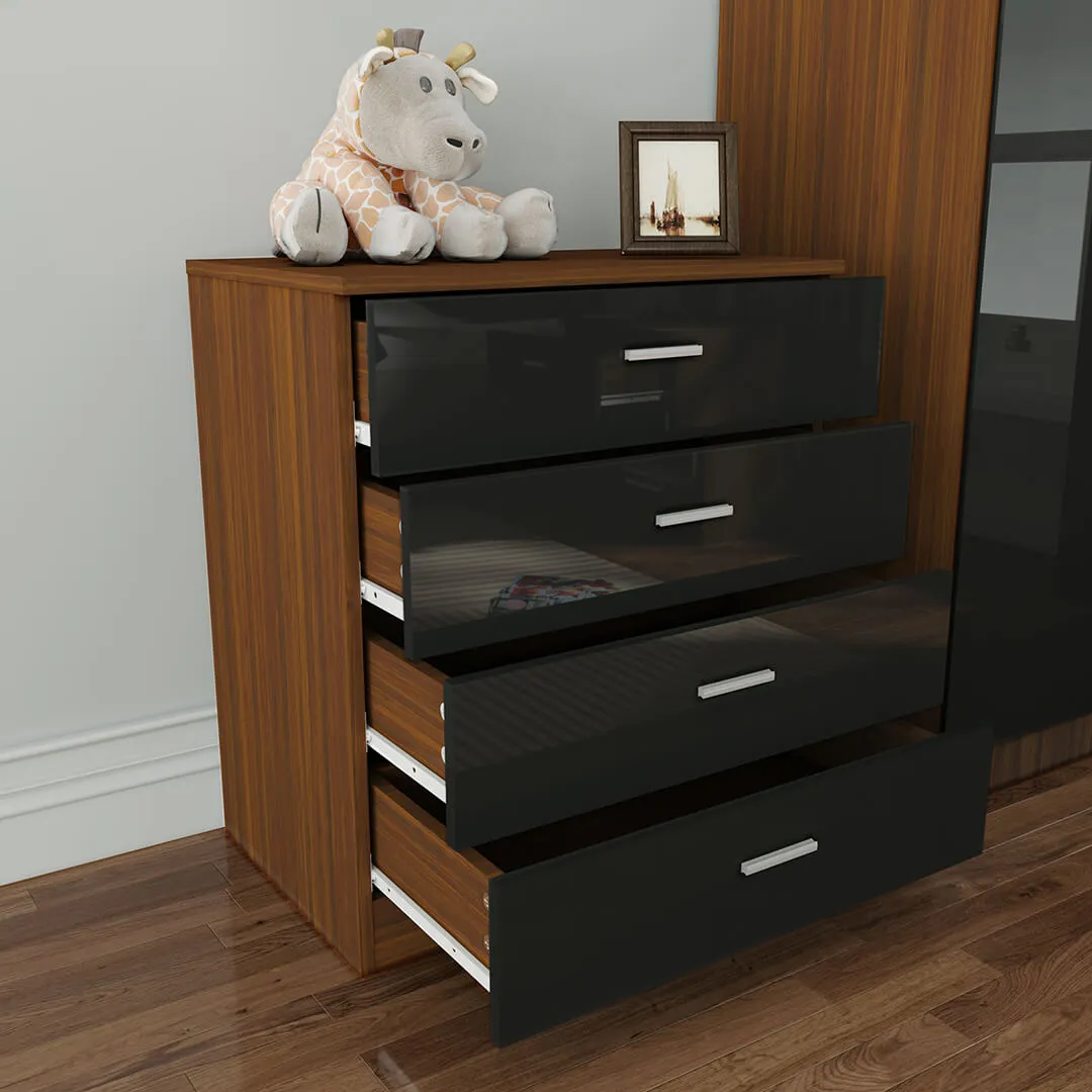 ELEGANT SHOWERS Four Drawer Bedside Table Black&Brown