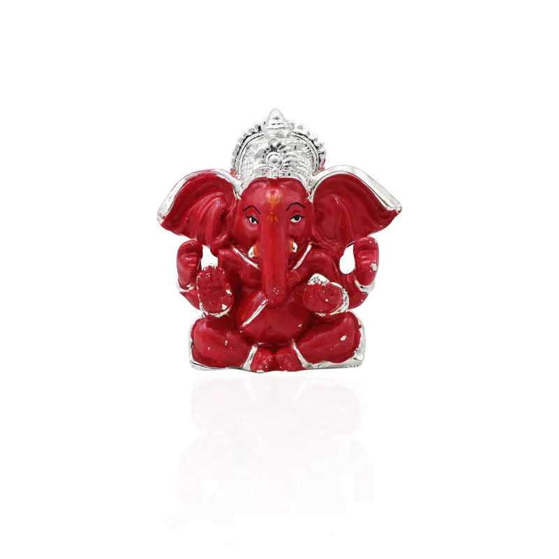 Expensive Lucky Red Silver Ganpati Murti for Home & Car Decor