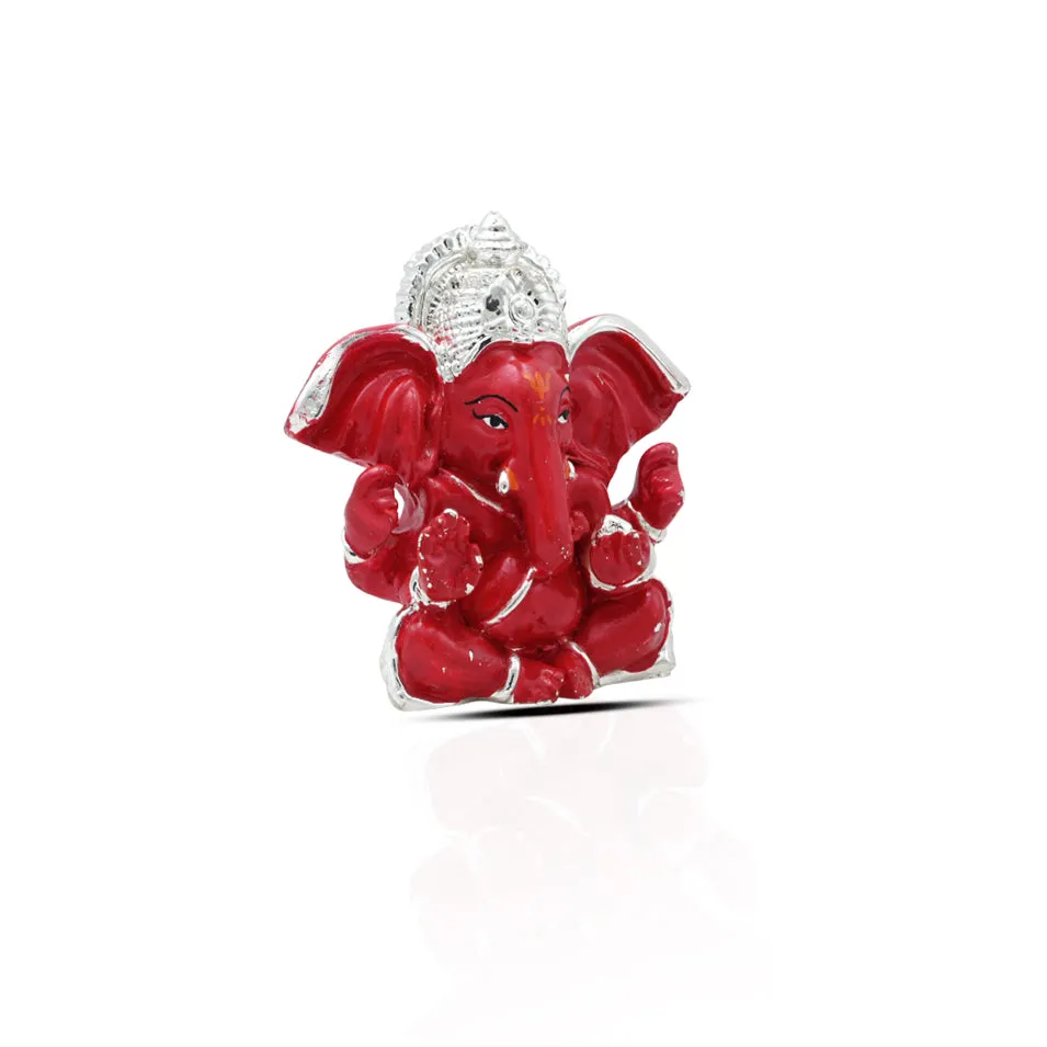 Expensive Lucky Red Silver Ganpati Murti for Home & Car Decor