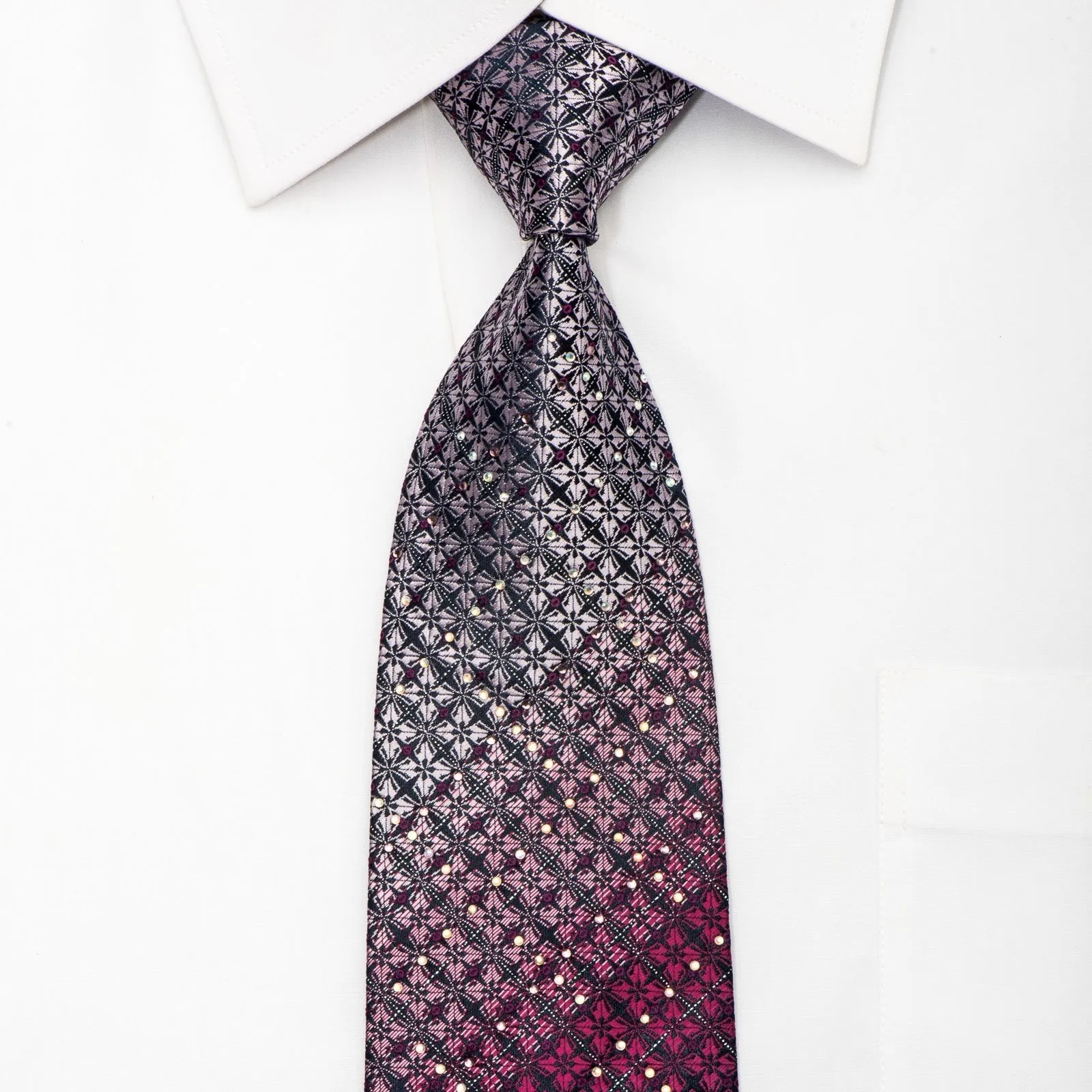 Fasion Top Rhinestone Necktie Burgundy Cartouche On Navy With Silver Sparkles