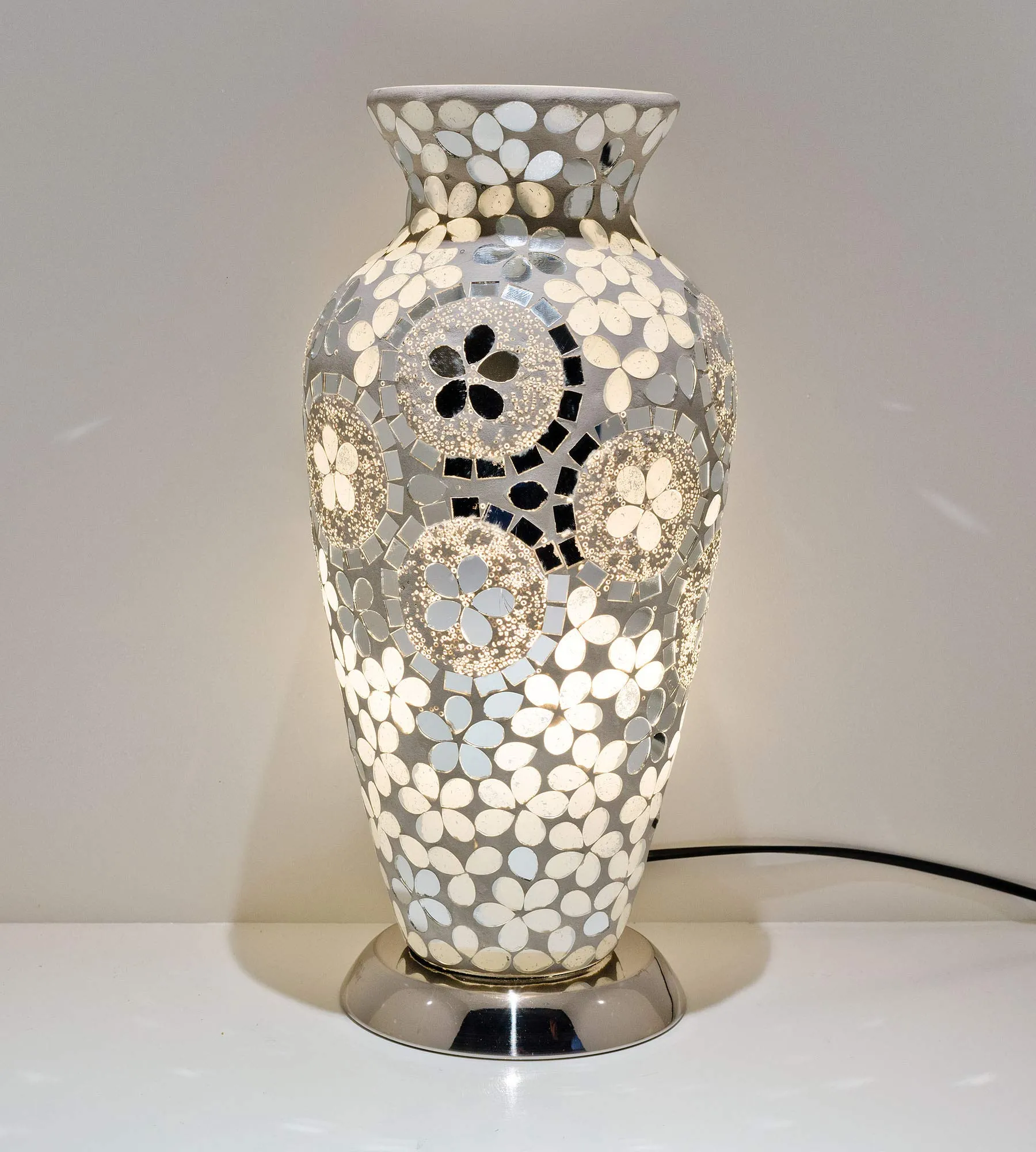 Febland Art Decor Flower Vase Lamp, Silver/White