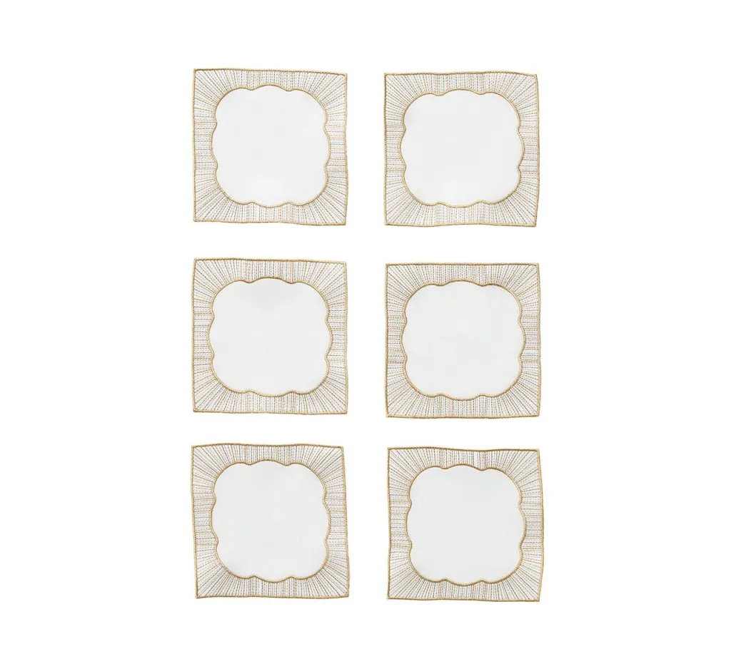 Frame Cocktail Napkins in White, Gold & Silver, Set of 6 in a Gift Box