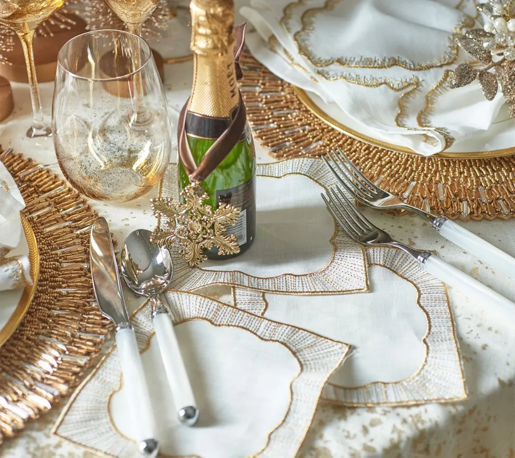 Frame Cocktail Napkins in White, Gold & Silver, Set of 6 in a Gift Box