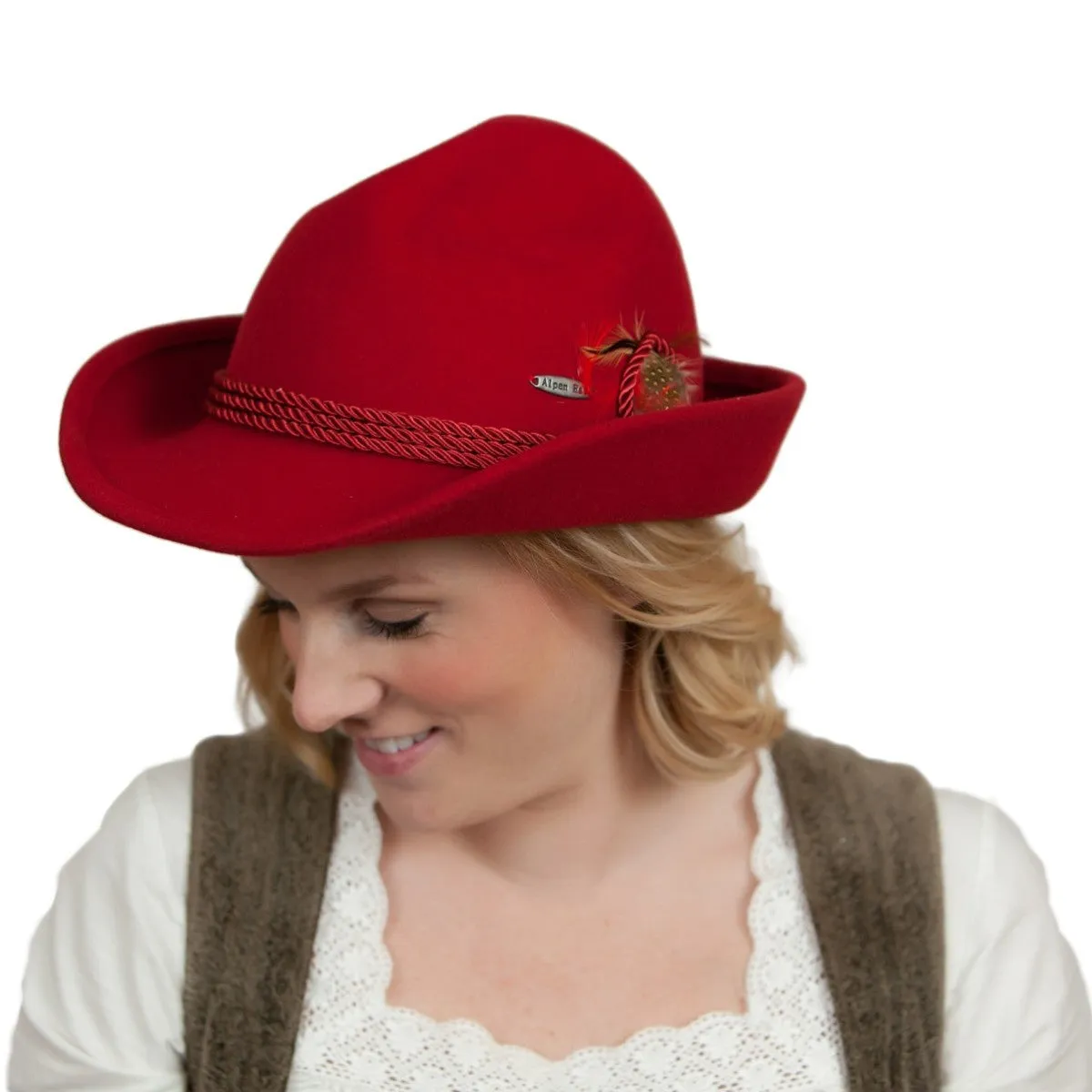 German Bavarian Style 100% Wool Red Hat