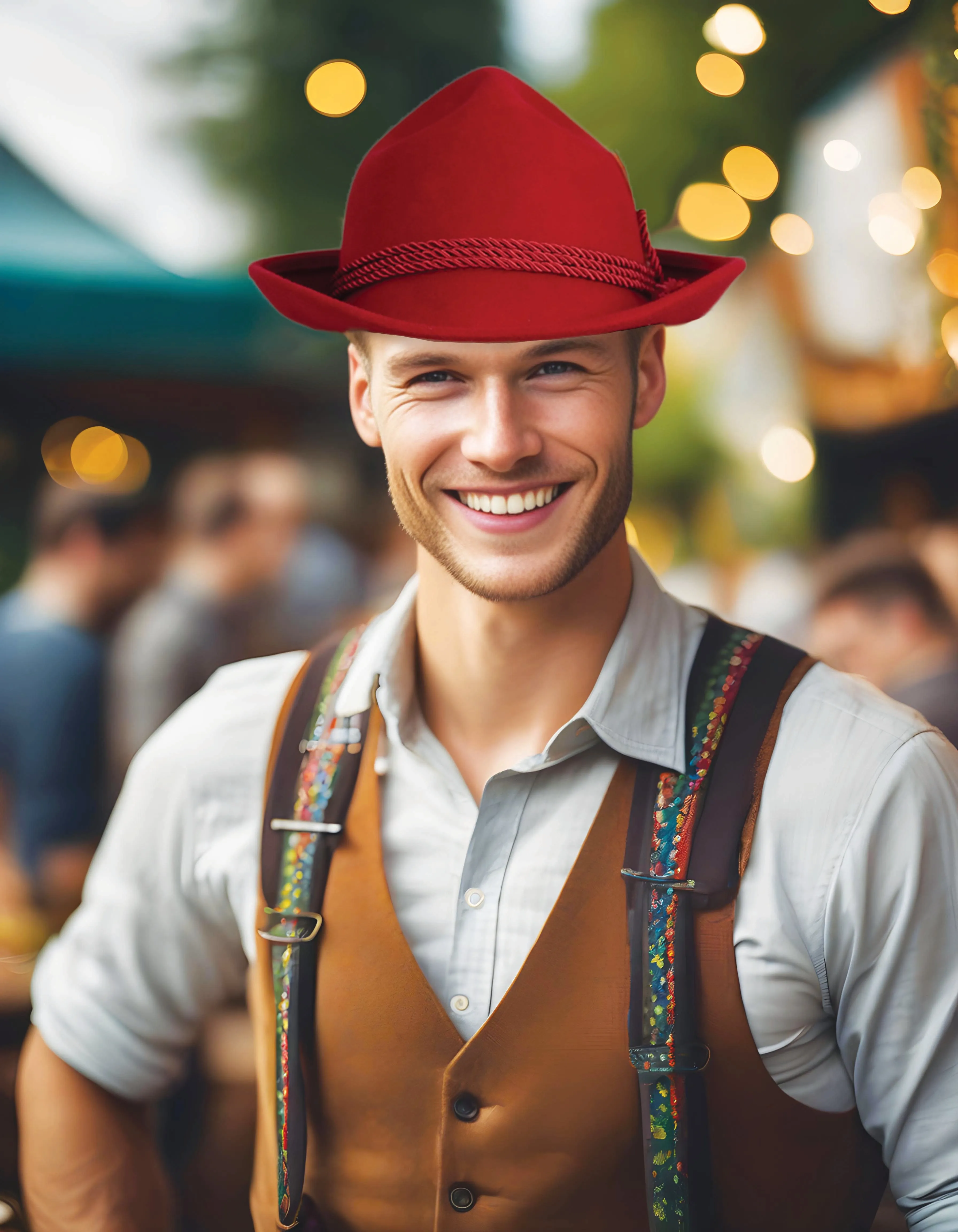 German Bavarian Style 100% Wool Red Hat