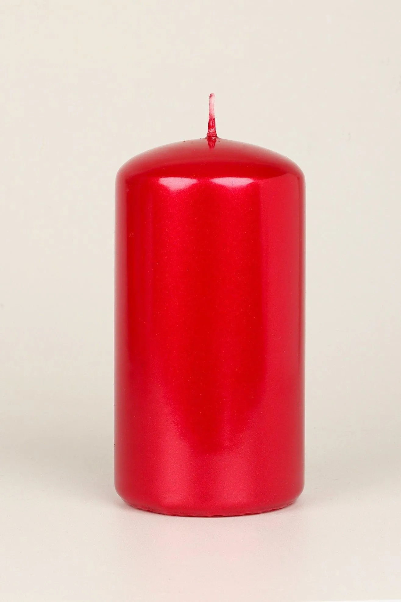 Grace Scarlet Red Varnished Shimmer Metallic Shine Pillar Candle