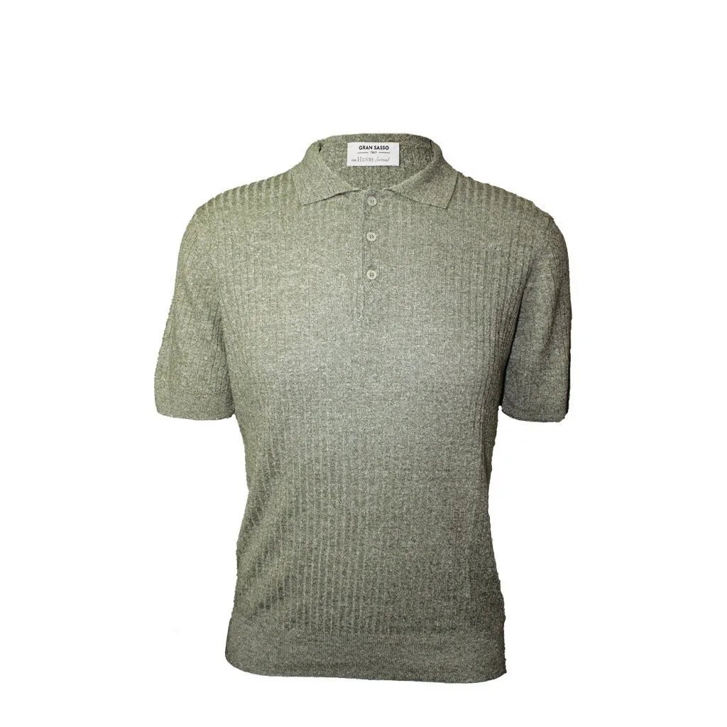 GRAN SASSO Cotton Linen Ribbed Polo OLIVE