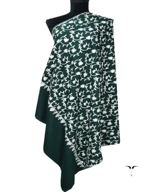 Green and White Embroidery Pashmina Shawl 7369