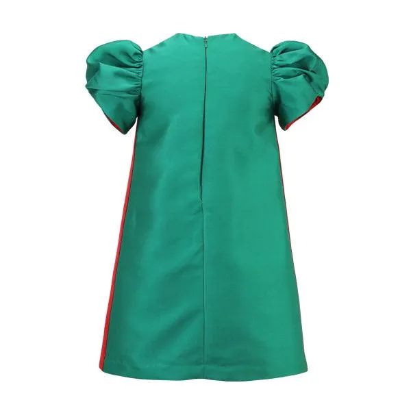 GREEN MIKADO DRESS WITH HAIR BOW