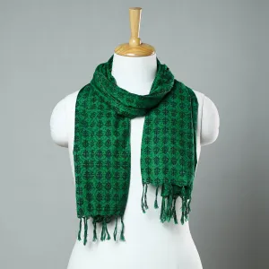 Green - Sanganeri Block Printed Cotton Stole with Tassels 22