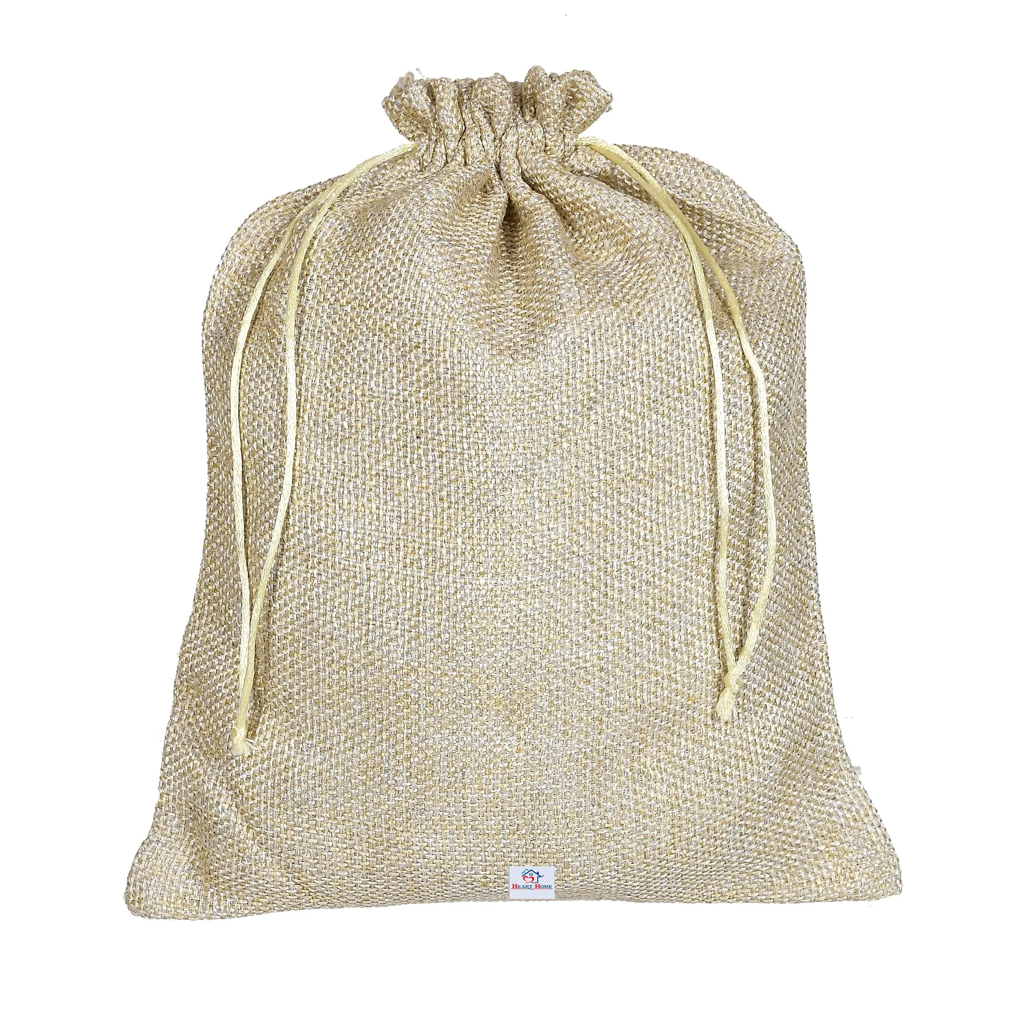 Heart Home Jute Large Size Gift Bags with Drawstring for Gifts Jewelry and Storage-Pack of 3 (Gold)