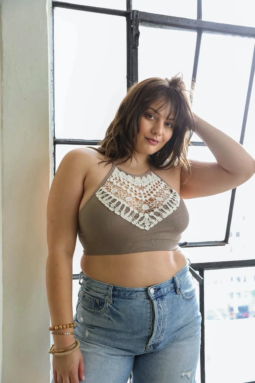 High Neck Crochet Lace Bralette