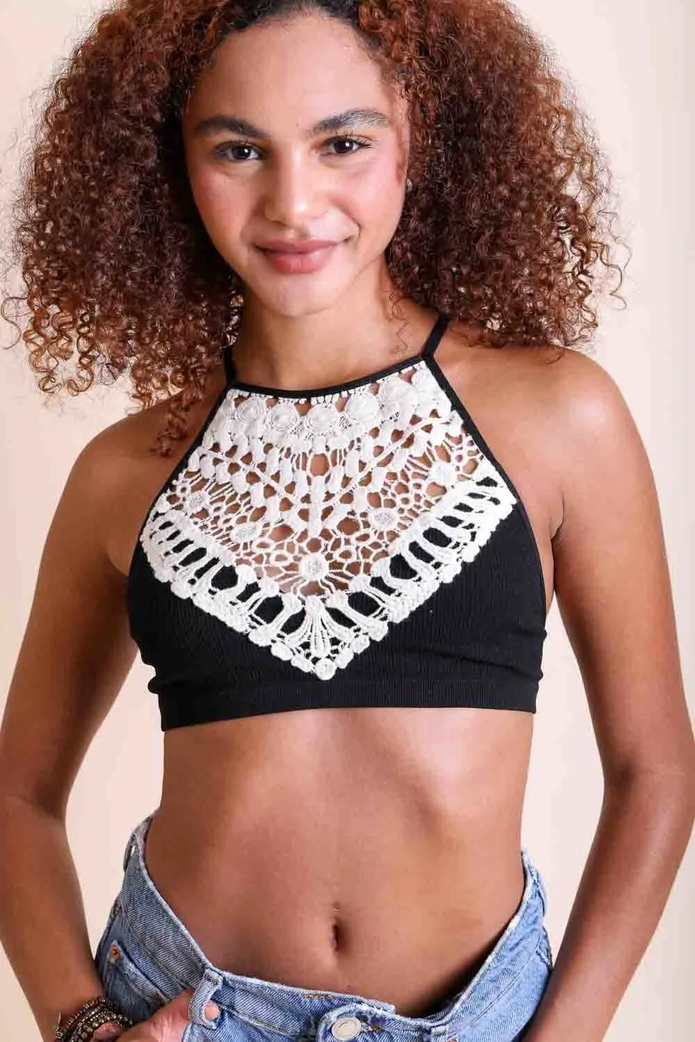 High Neck Crochet Lace Bralette