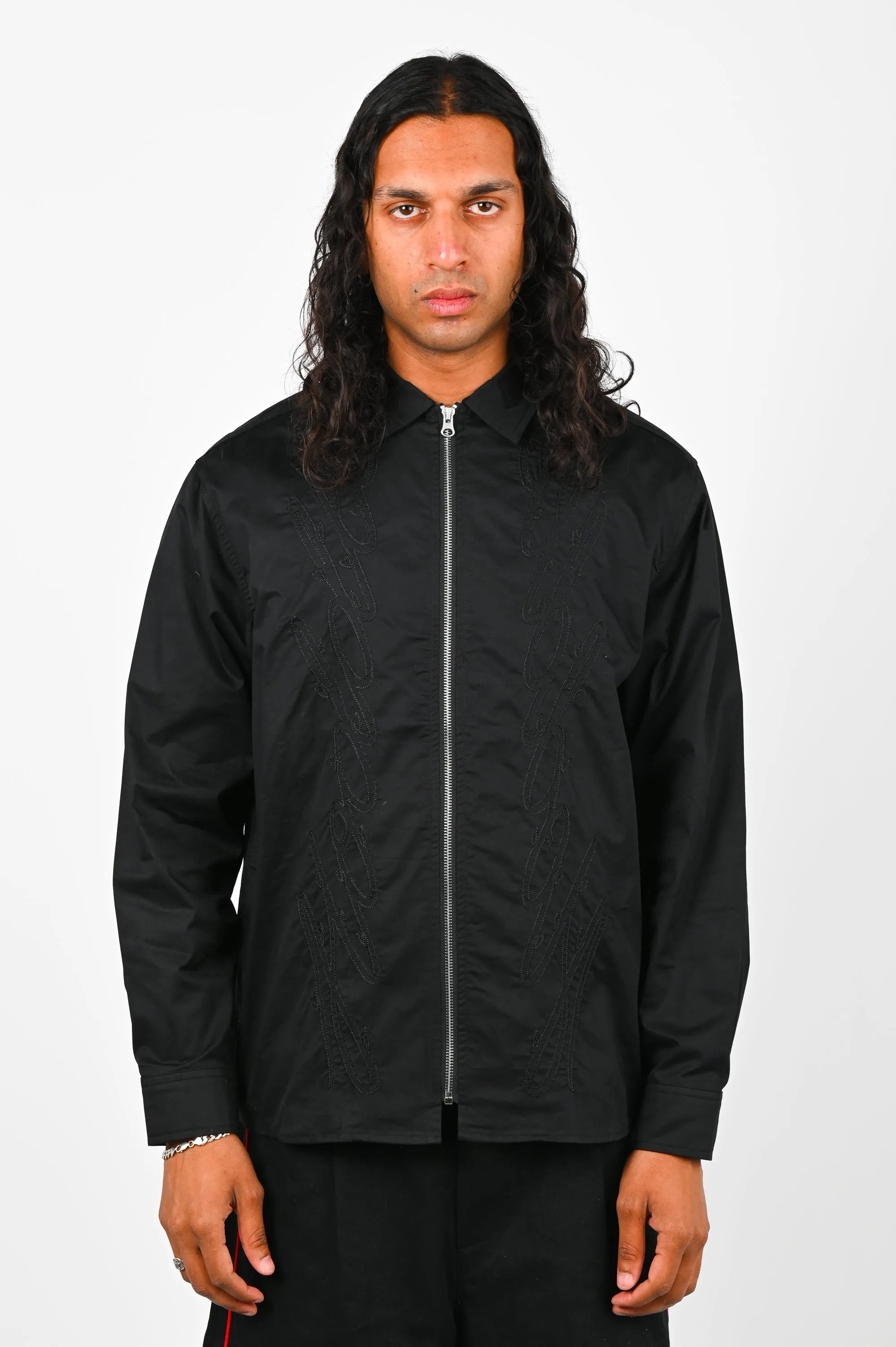 Hoddle 'Thorn' Zip Up Shirt in Black