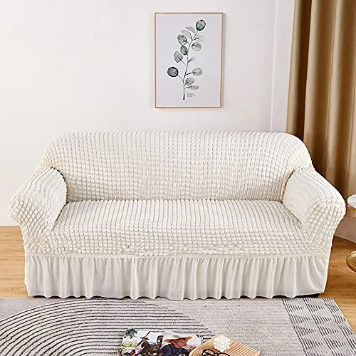 Homestic Sofa Cover | 3-Seater Sofa Cover | Sofa Chair Cover | Couch Cover for Hall | Universal Sofa Slipcover | Elastic Spandex Sofa Cover for Living Room | 3SSC001 | White