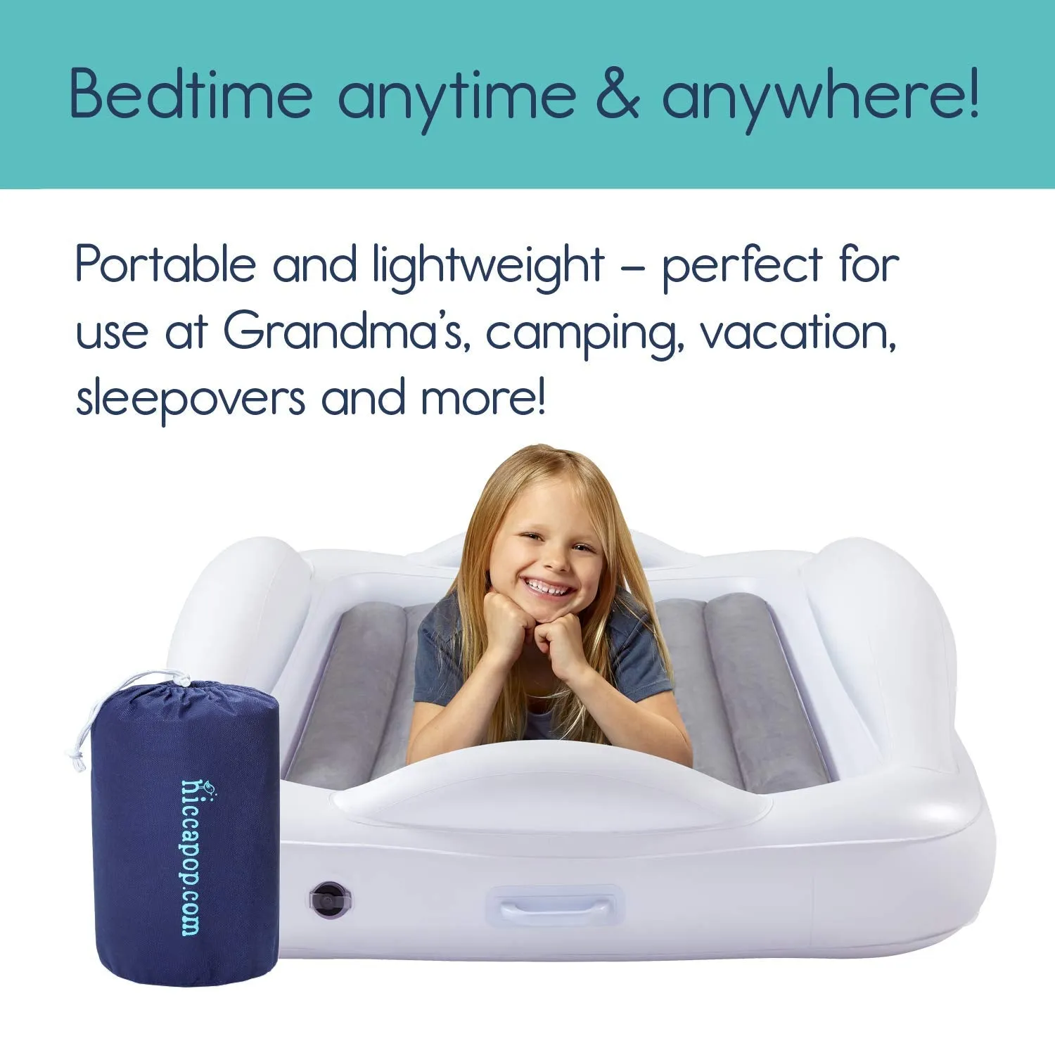 Inflatable Toddler Travel Bed with Safety Bumpers.