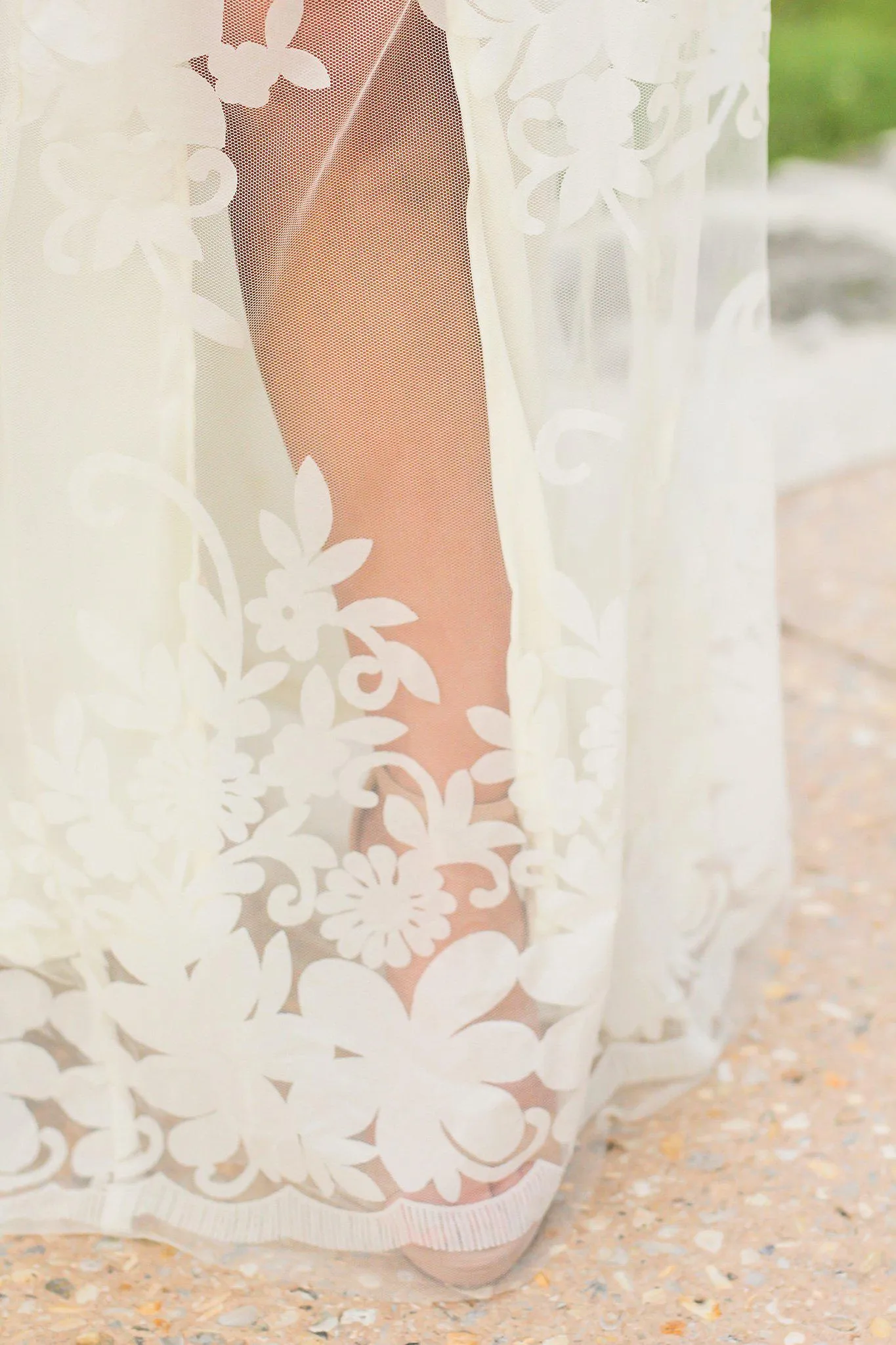 Ivory Floral Tulle Maxi Dress with Criss Cross Back