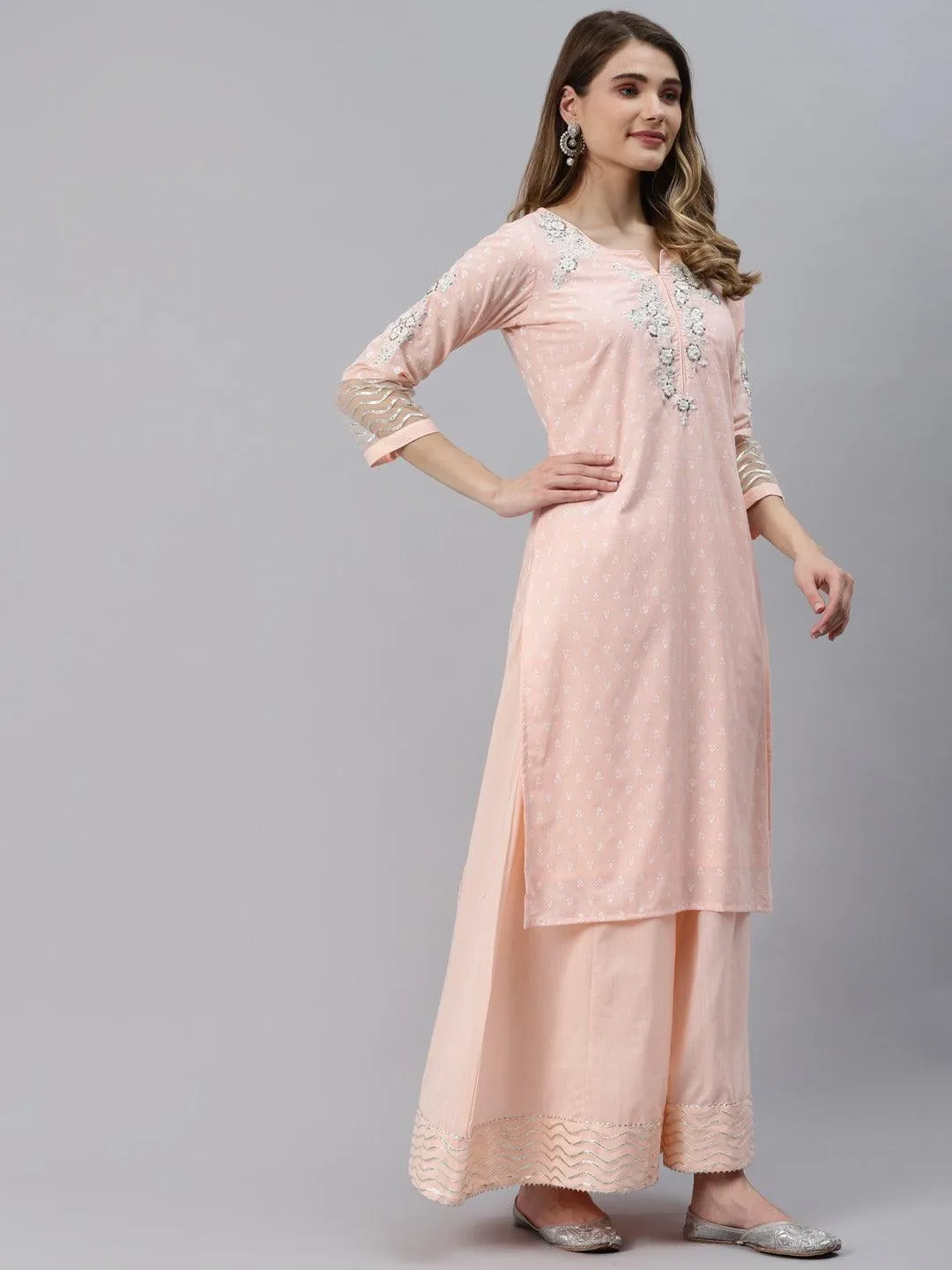 Jashvi Light Pink Kurta Palazzo Set with Net Dupatta