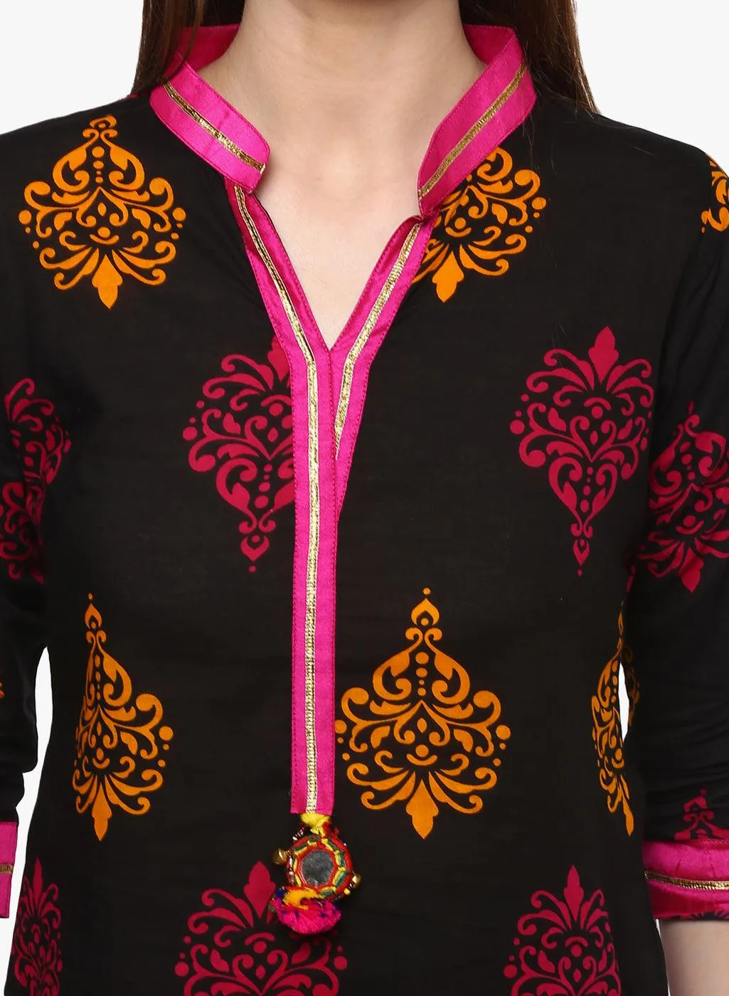 Jashvi Printed Black cotton Kurti