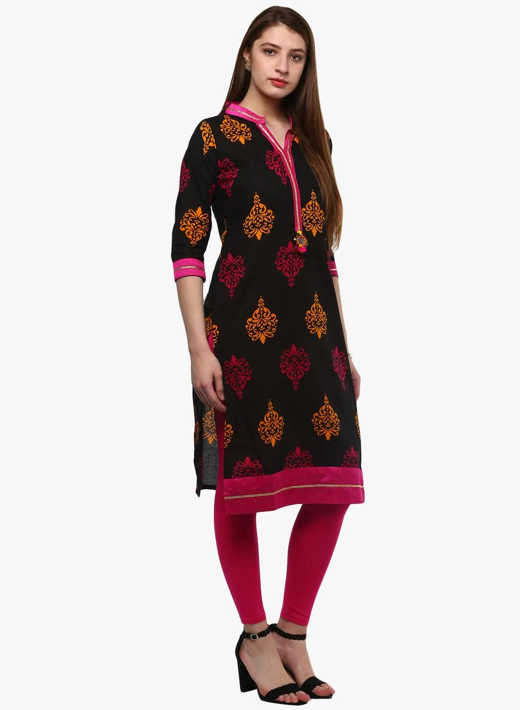 Jashvi Printed Black cotton Kurti