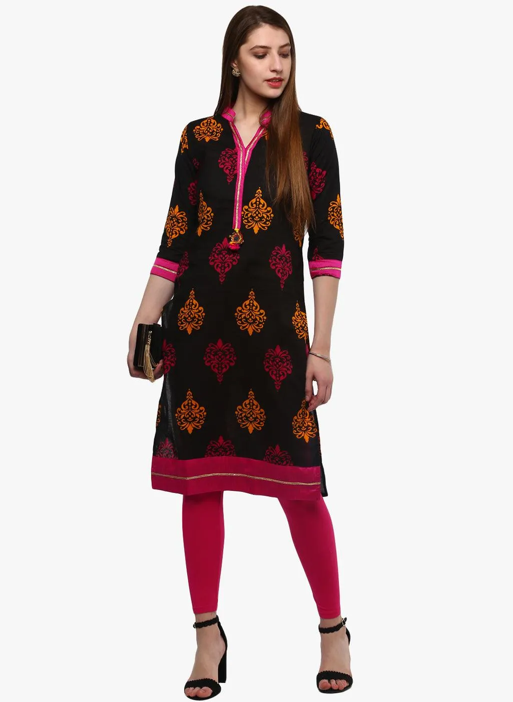 Jashvi Printed Black cotton Kurti