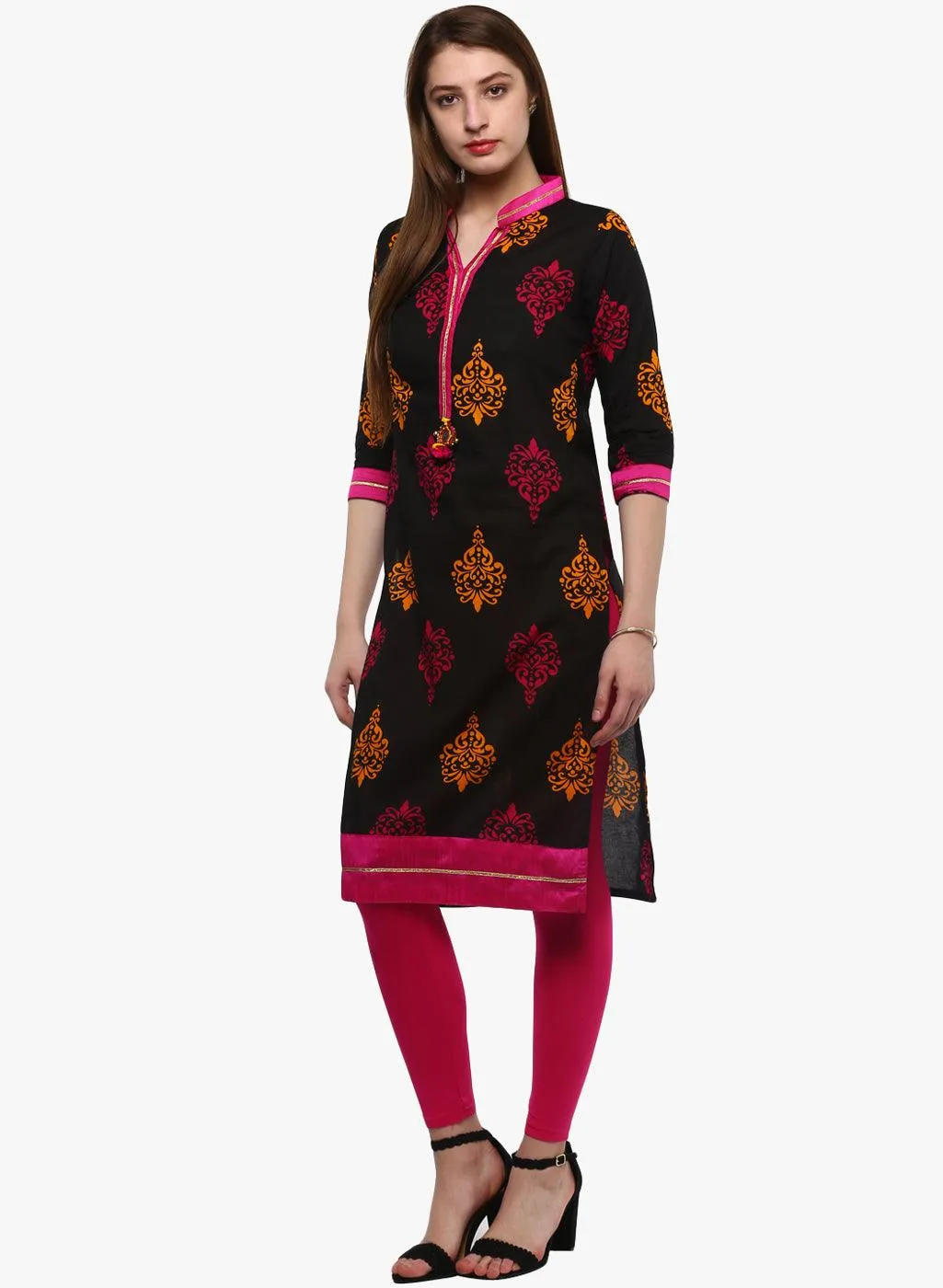 Jashvi Printed Black cotton Kurti